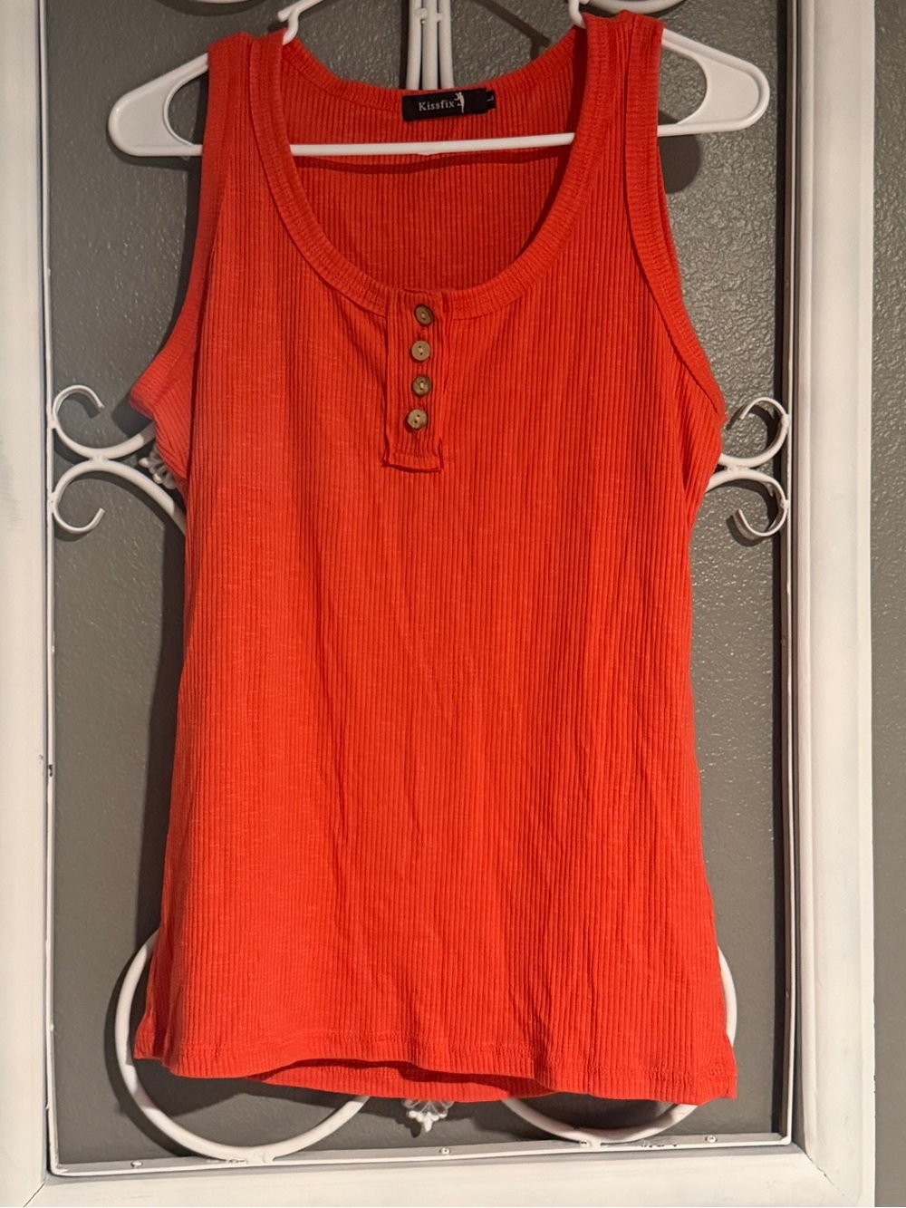 Kissfix Bright Orange Ribbed Tank with Button Placket